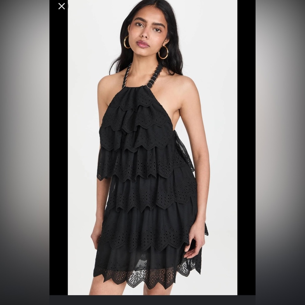 🖤SALONI Black Ruffled Tiered Halter Sundress Sz 4🖤
